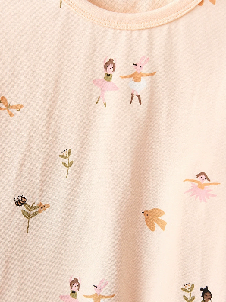 Children's Ballerina Print Round Neck Top and Pants Pajama Set, image 4
