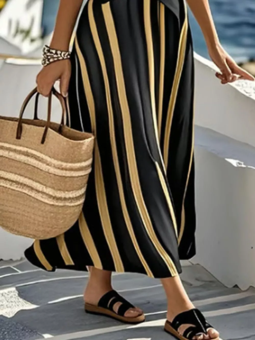 Full Size Striped Surplice Half Sleeve Midi Dress Plus Size, image 9