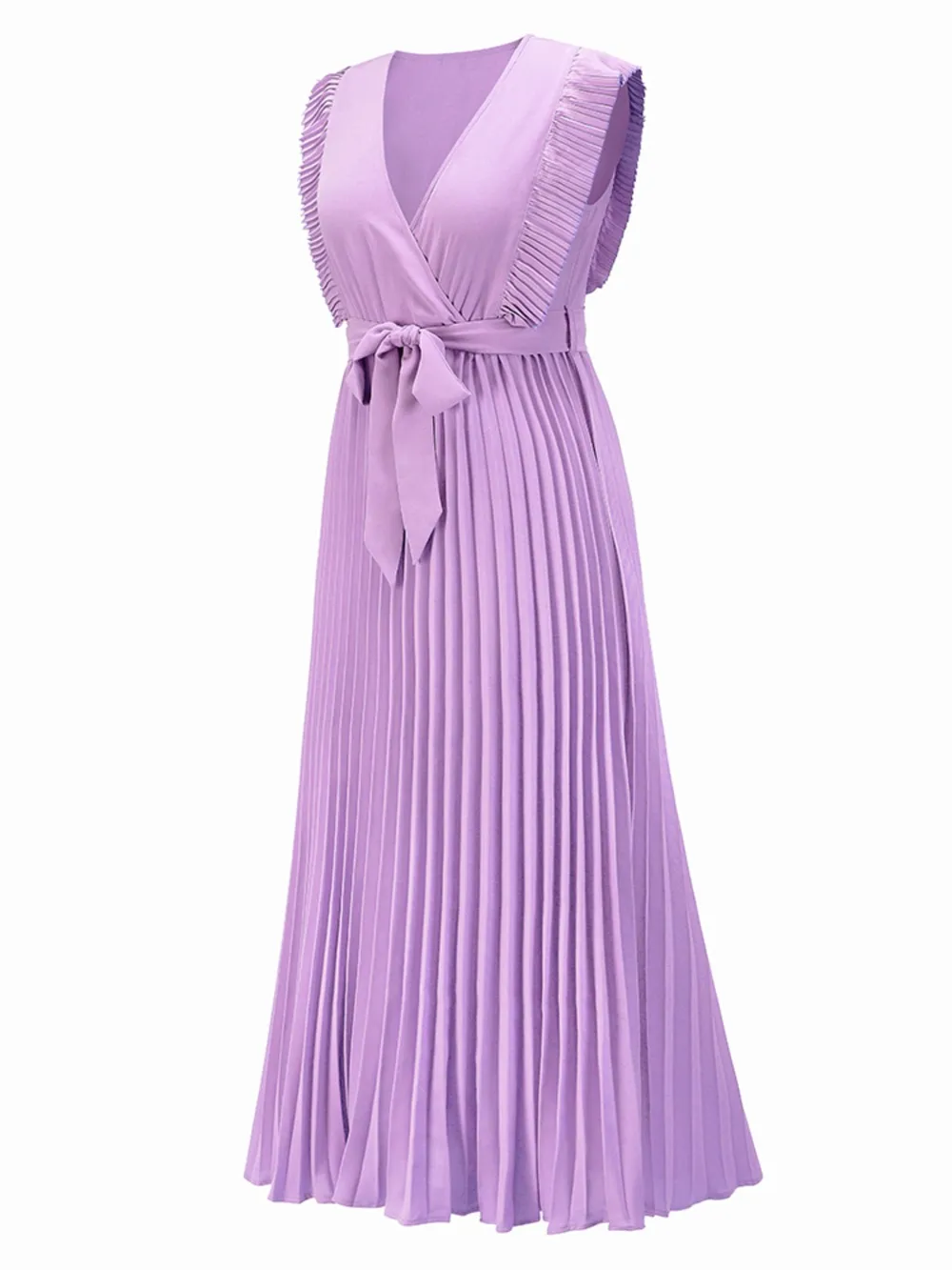 Tied Surplice Cap Sleeve Pleated Dress, image 34