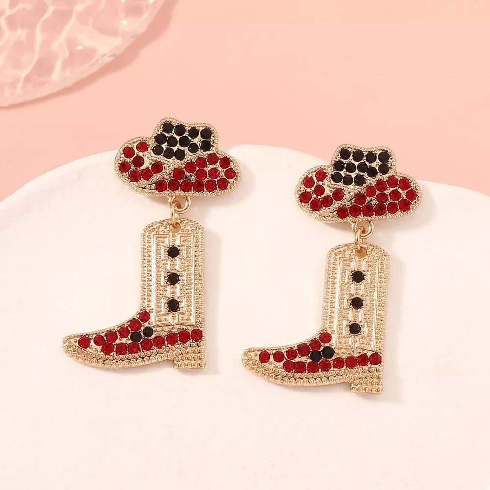 Rhinestone Cowboy Boot Dangle Earrings, image 7