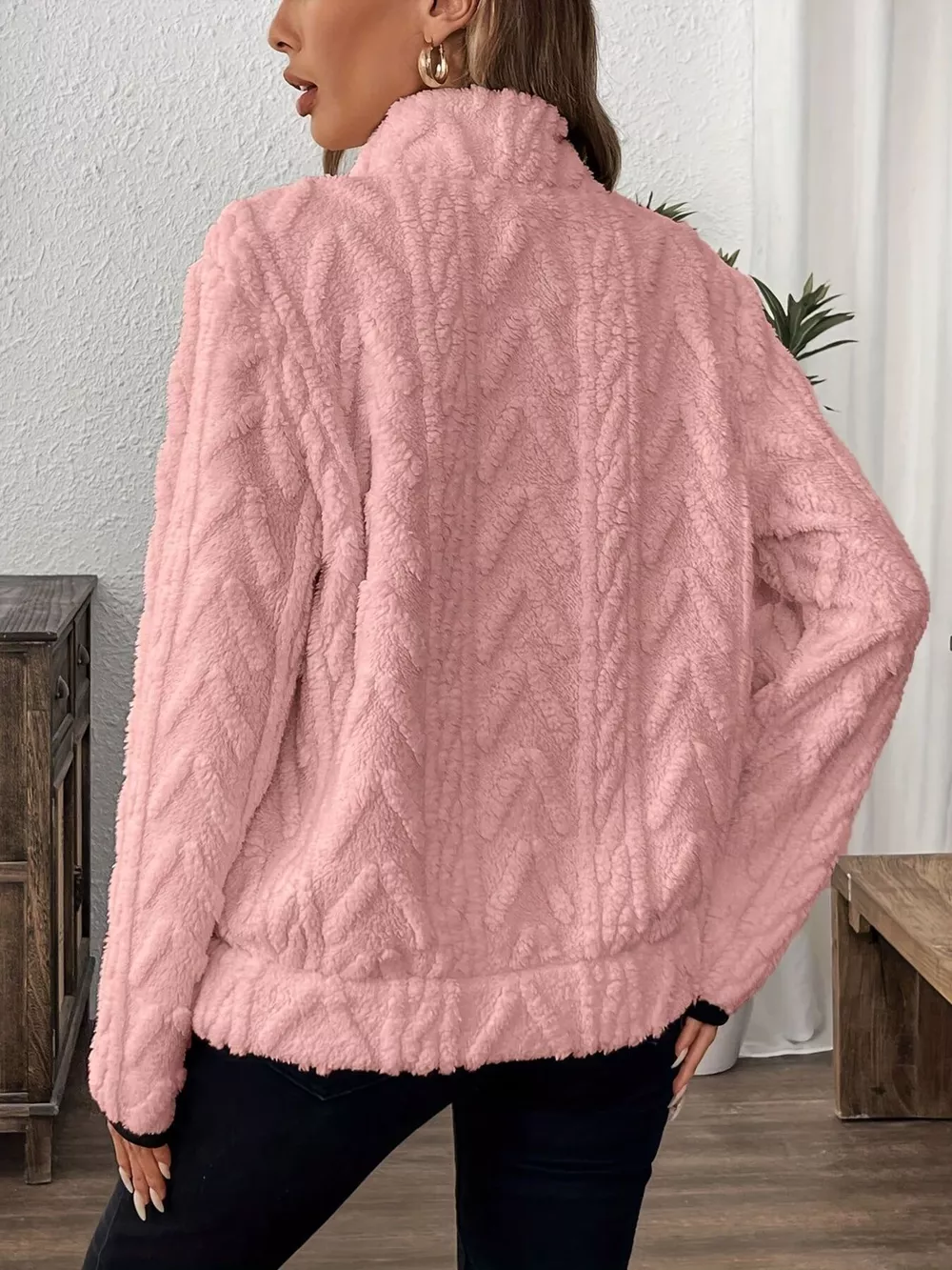 Full Size Half Zip Kangaroo Pocket Sweatshirt Plus Size, image 30