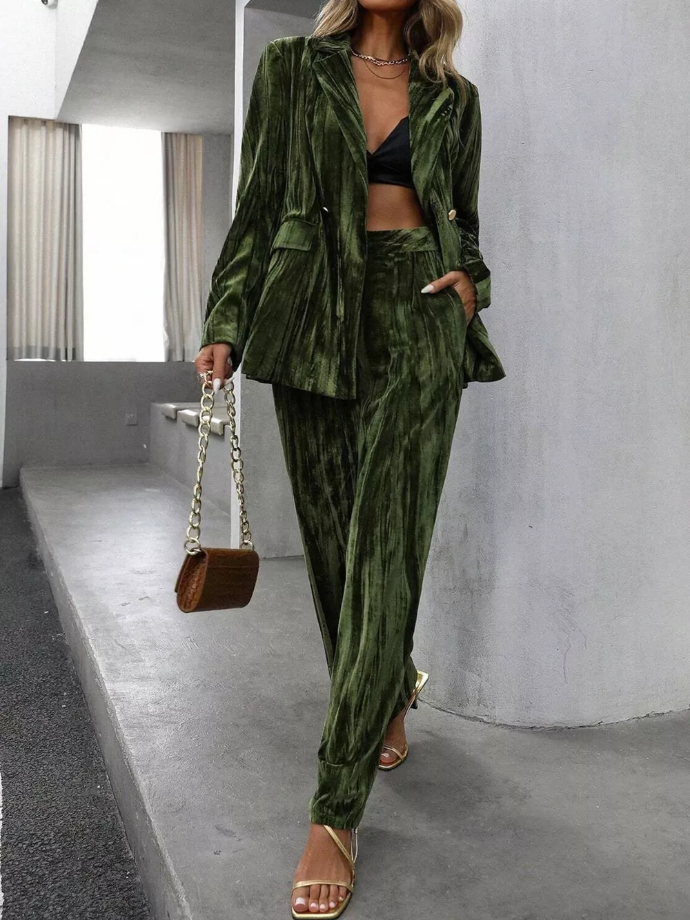 Lapel Collar Long Sleeve Blazer and Pants Set, image 15