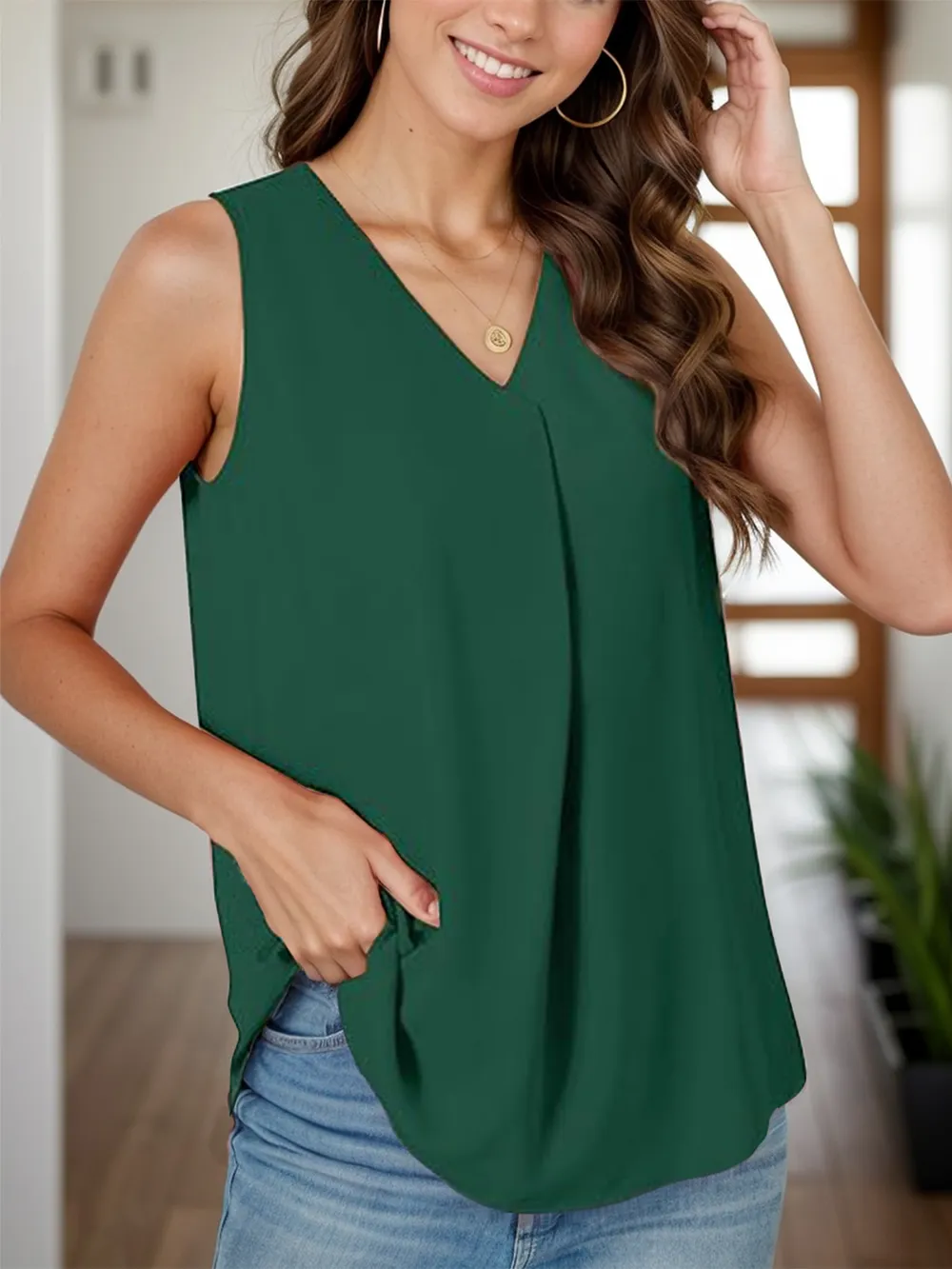 Full Size Ruched V-Neck Tank, image 24