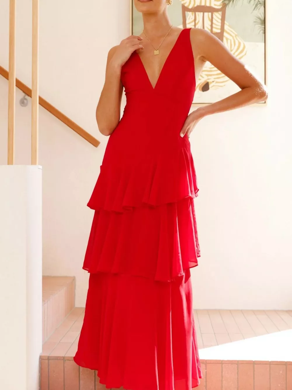 Sleeveless Ruffled Layered Backless Maxi Dress, image 13