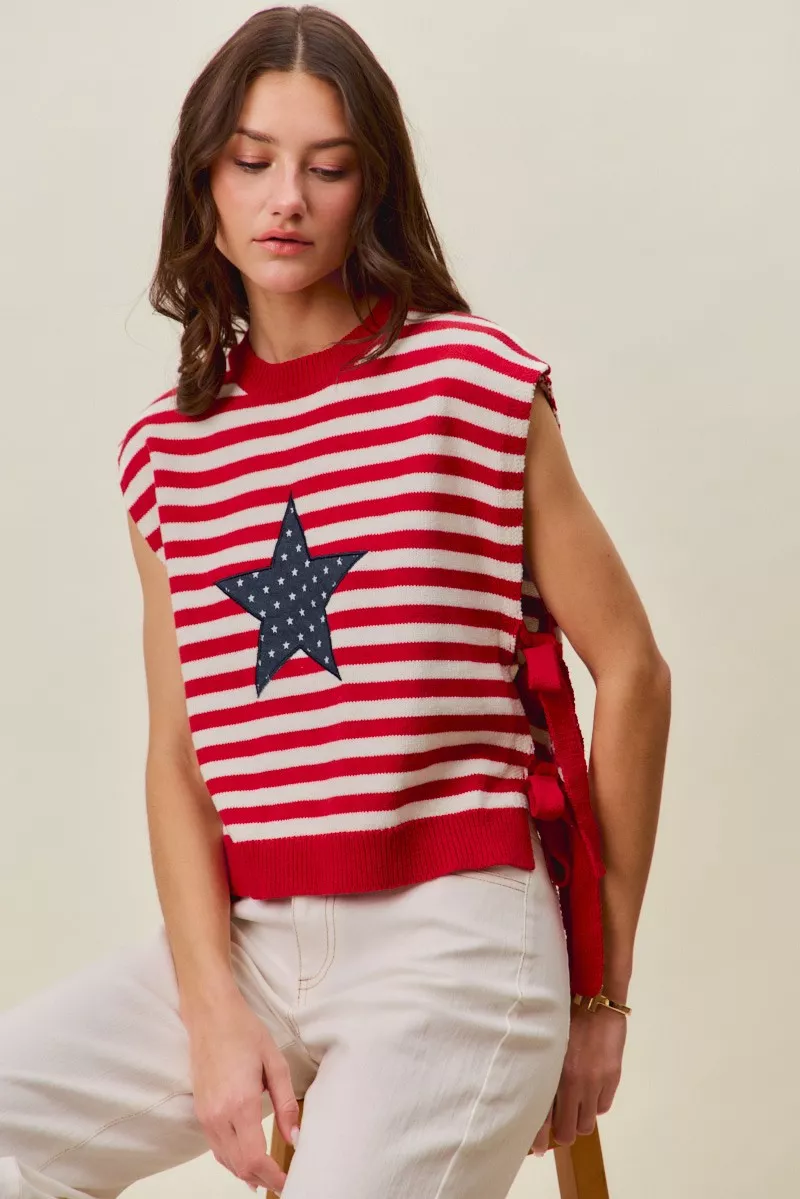 Stripe Star Patch 4th Of July Side Tie Vest Top, image 7