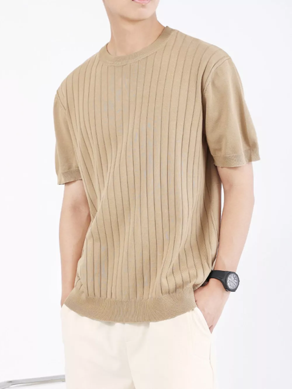Men's Plus Size Ribbed Knit Slim Fit T-Shirt, image 6