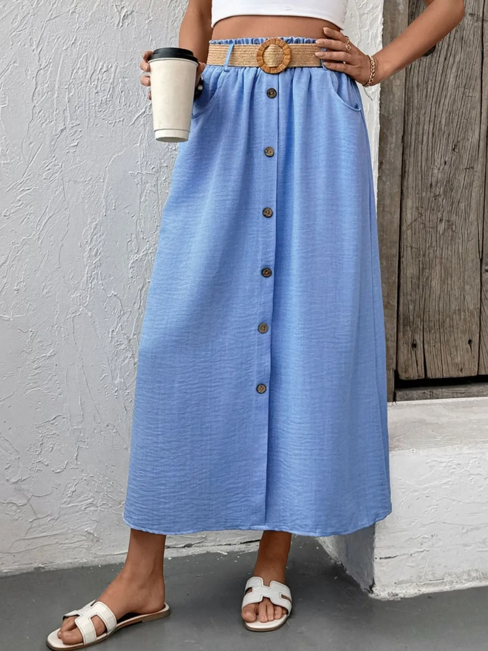 Decor Button Front Midi Skirt, image 8