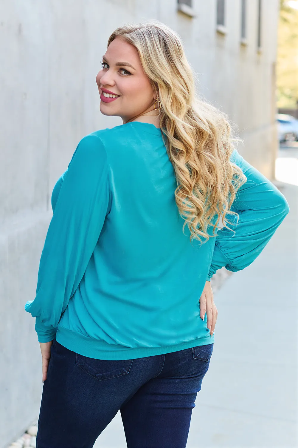 Full Size V-Neck Lantern Sleeve Top, image 30