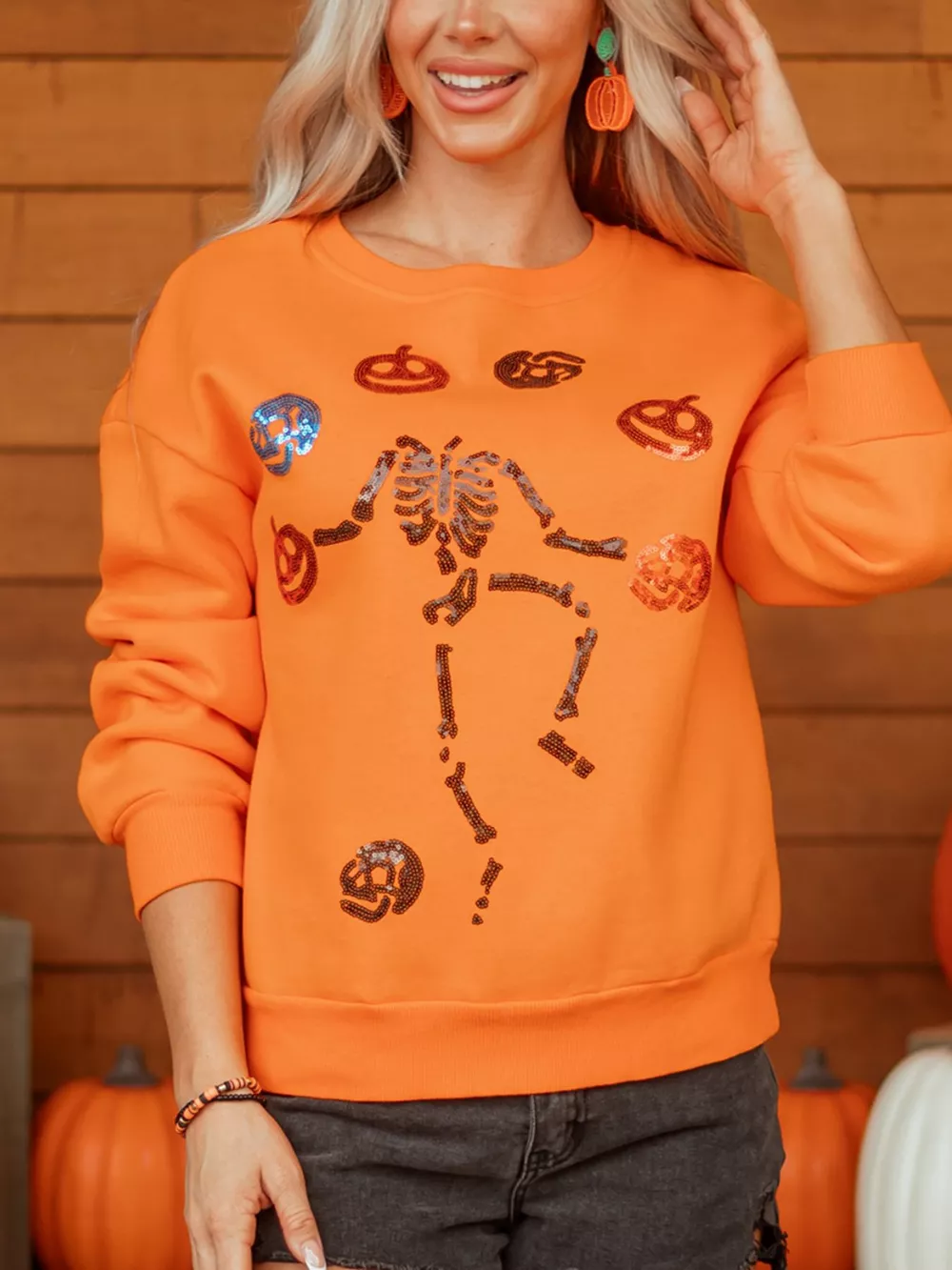 Dancing Critters Sequin Halloween Crewneck Sweatshirt, image 6