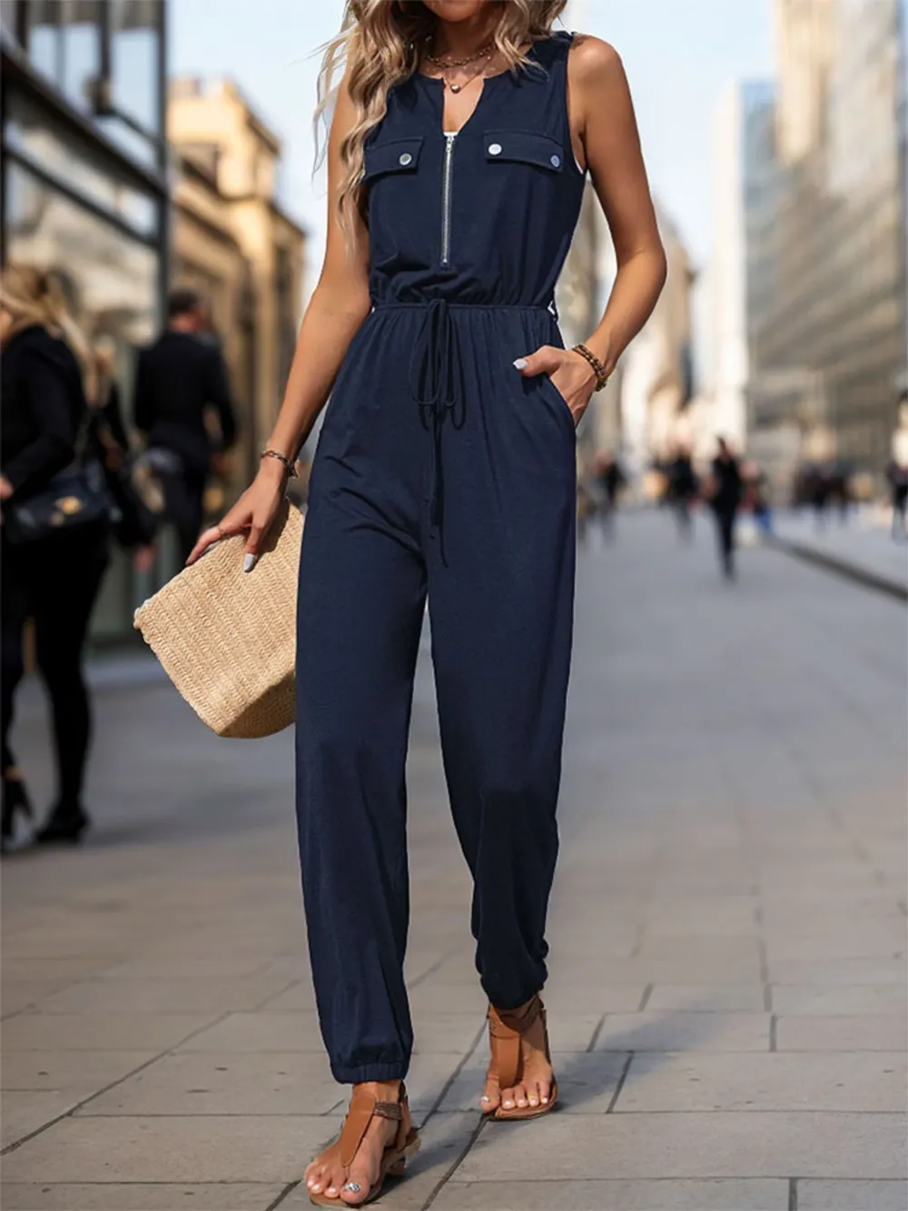 Drawstring Waist Sleeveless Jumpsuit, image 7