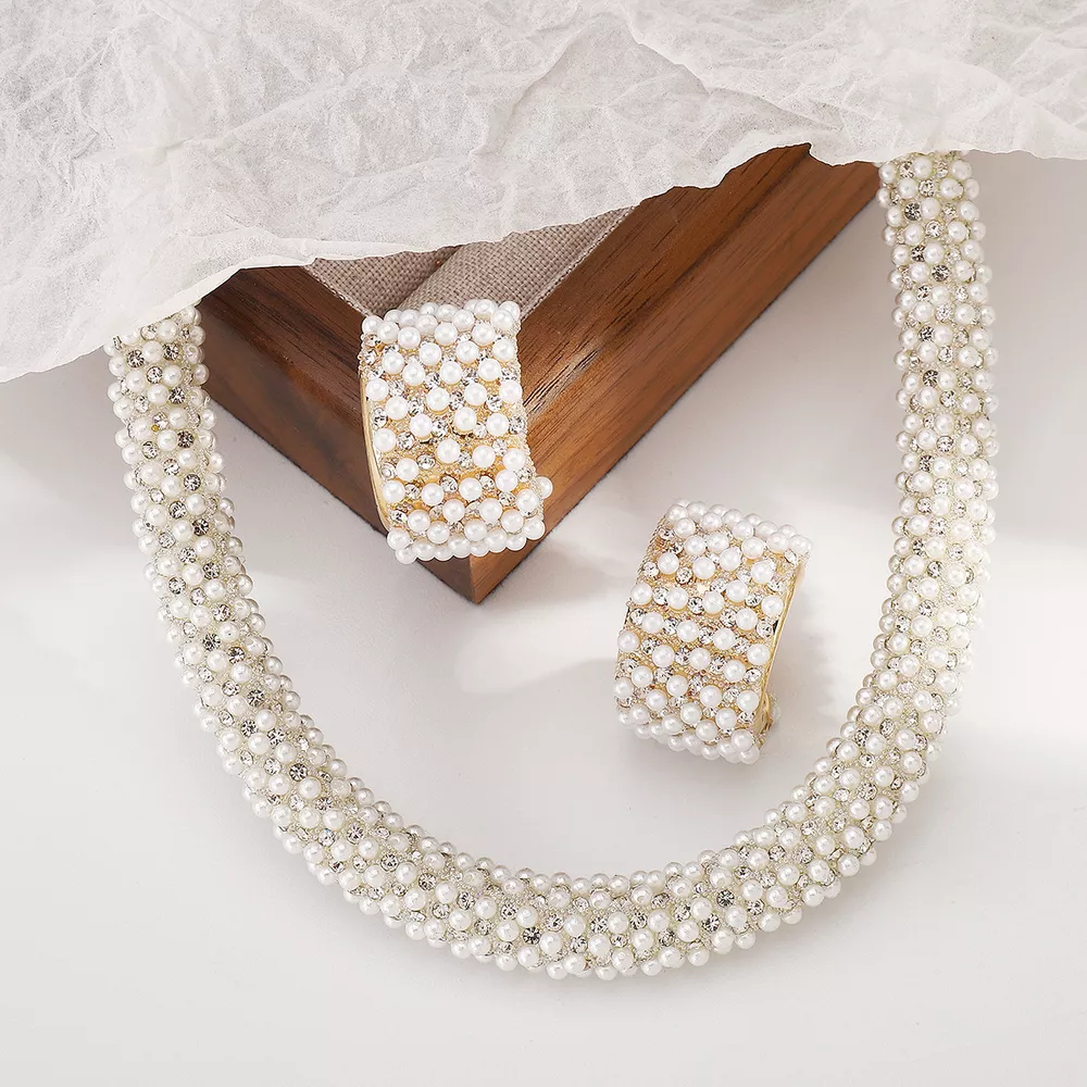 Pearl Embellished Earrings and Necklace Jewelry Set, image 7
