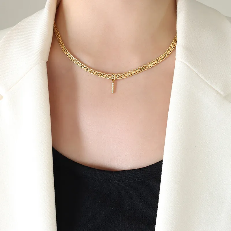 Brass Inlaid Zircon Letter Pendant Necklace, image 10
