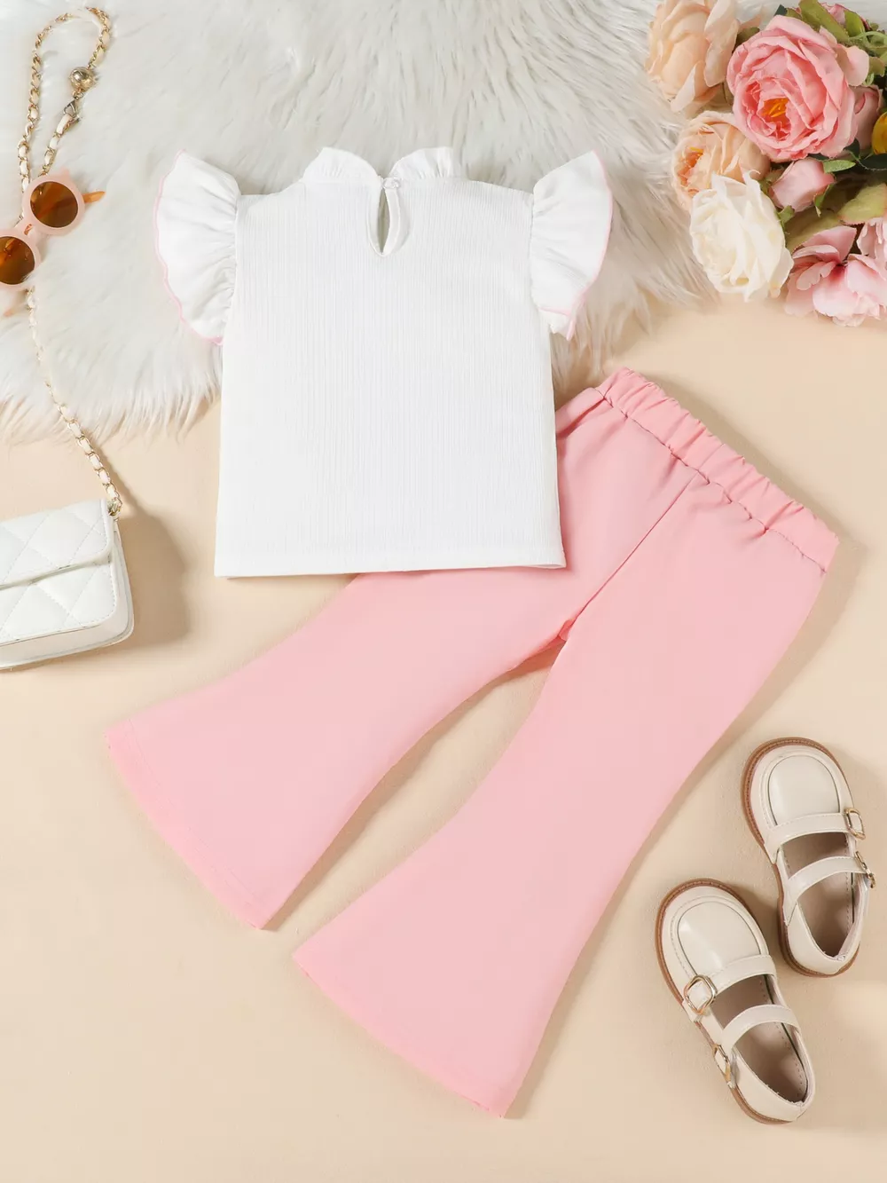 Children's Ruffle Trim Top and Flare Leg Pants Set, image 6