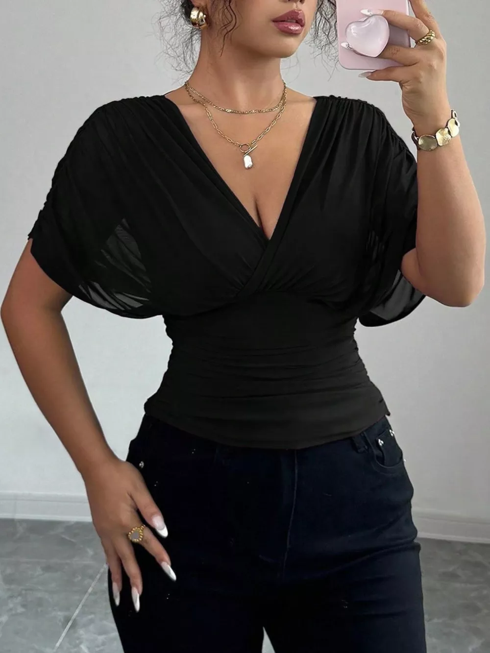 Ruched Surplice Short Sleeve Top, image 14