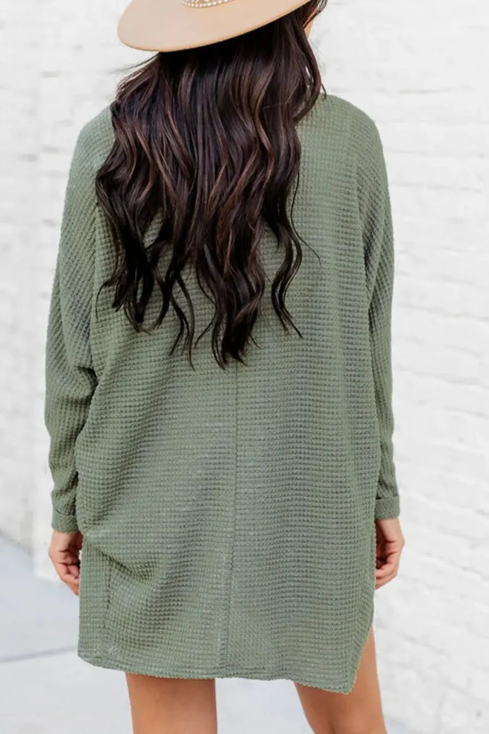 Waffle-Knit Open Front Long Sleeve Cover Up, image 4