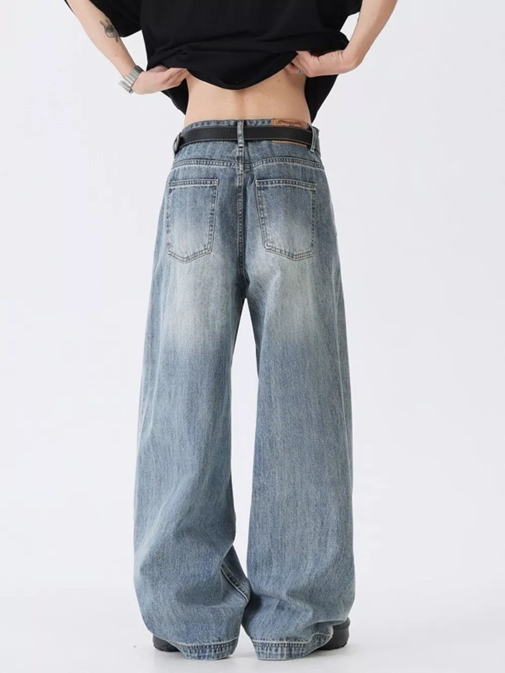Men's Full Size Wide Leg Vintage Wash Jeans Plus Size, image 5