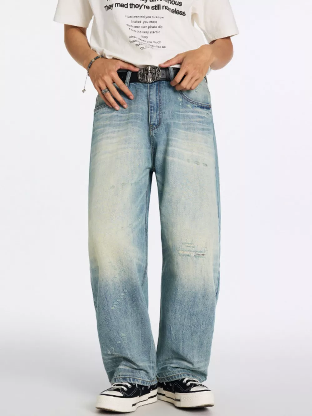 Men's Washed Wide Leg Jeans