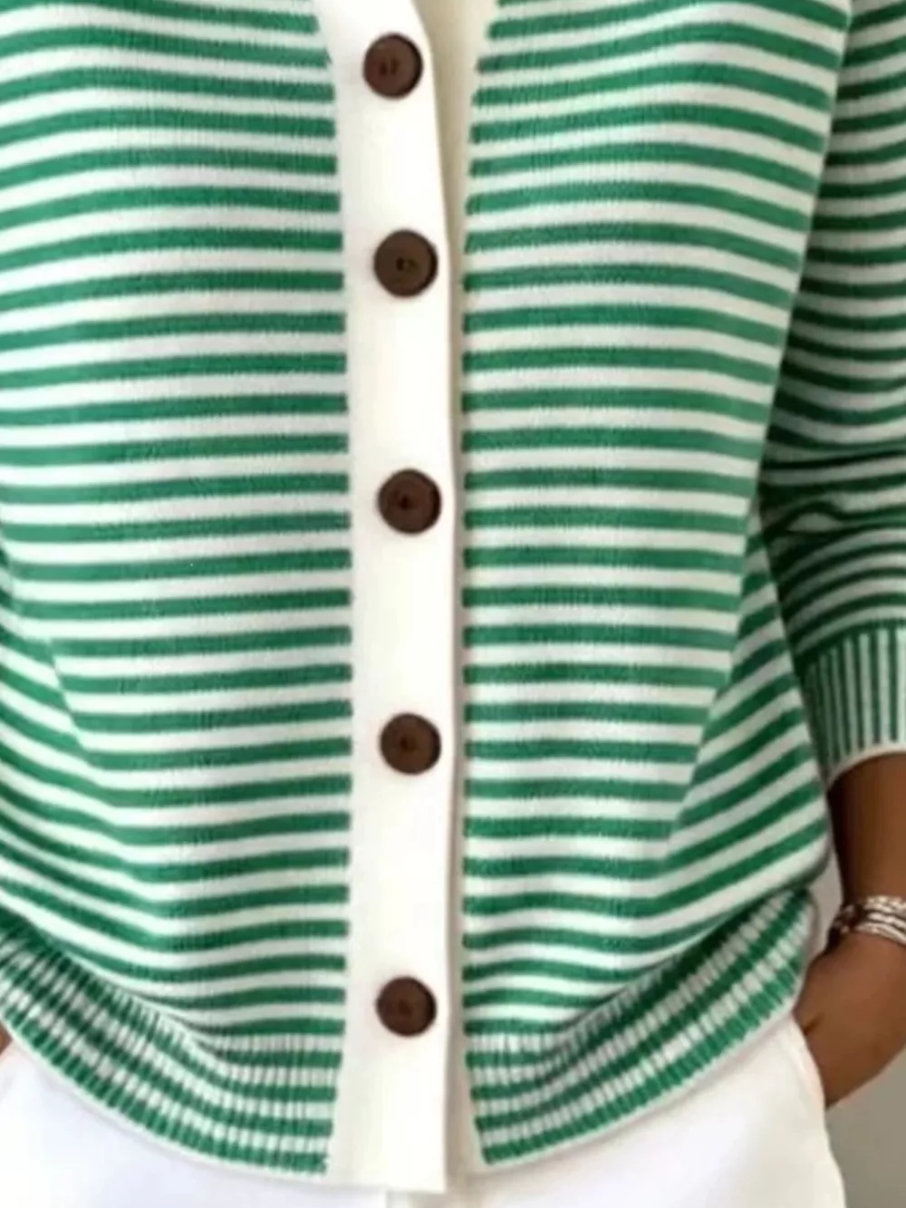 Full Size Striped Button-Down Knit Cardigan Plus Size, image 4