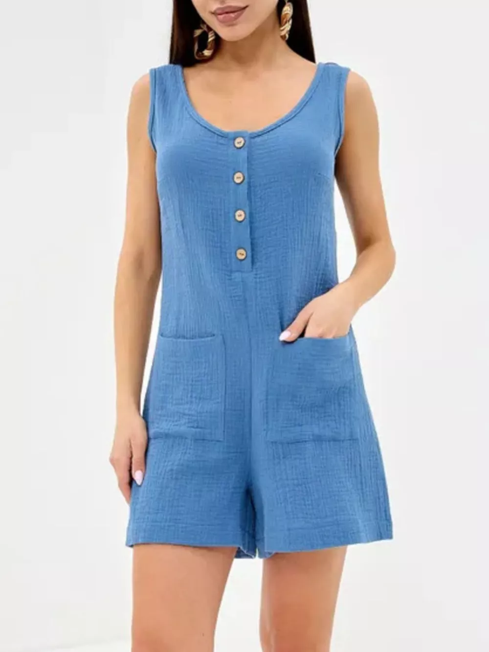 Casual Button-Down Sleeveless Romper, image 12