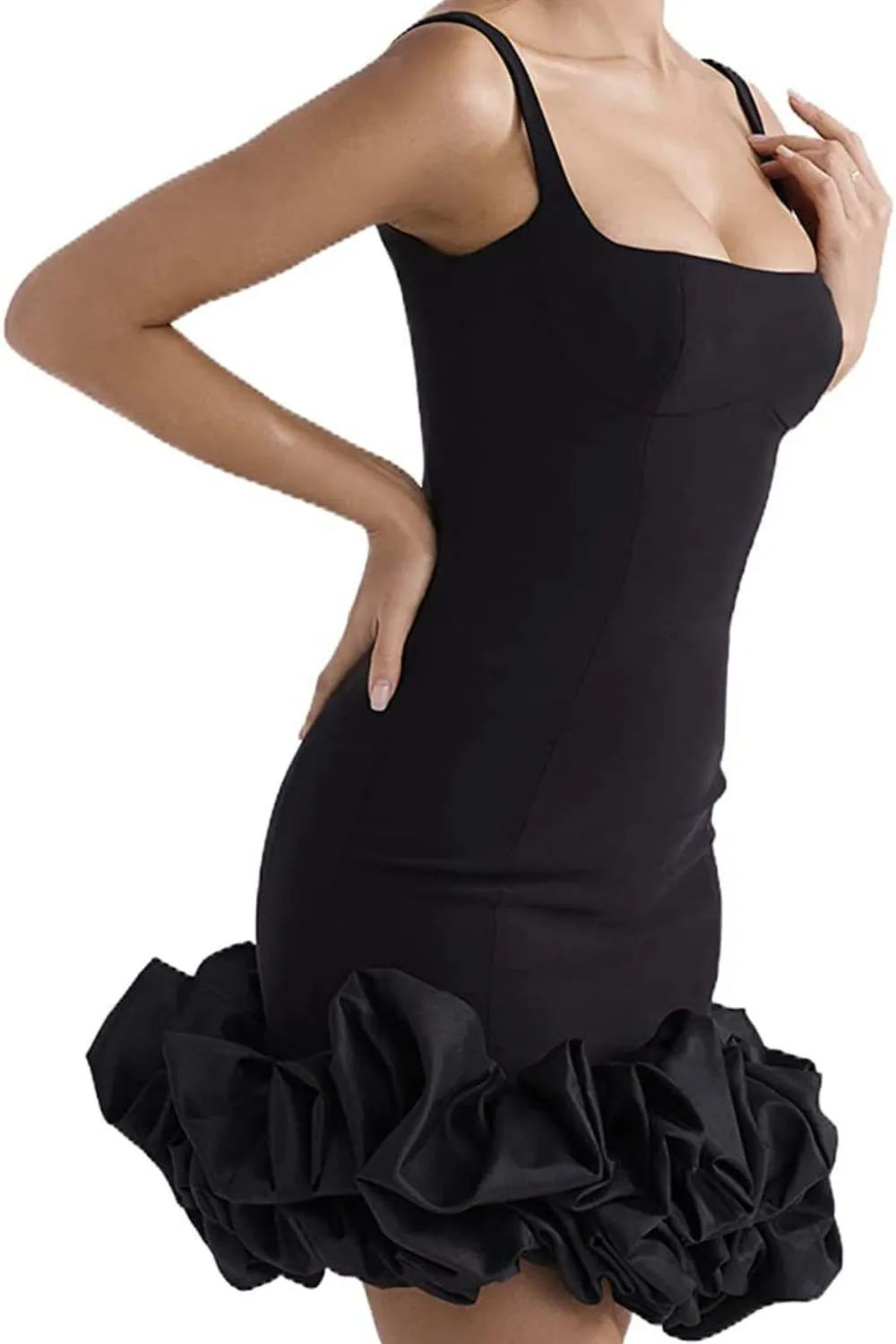 Ruched Square Neck Sleeve Mini Dress, image 11
