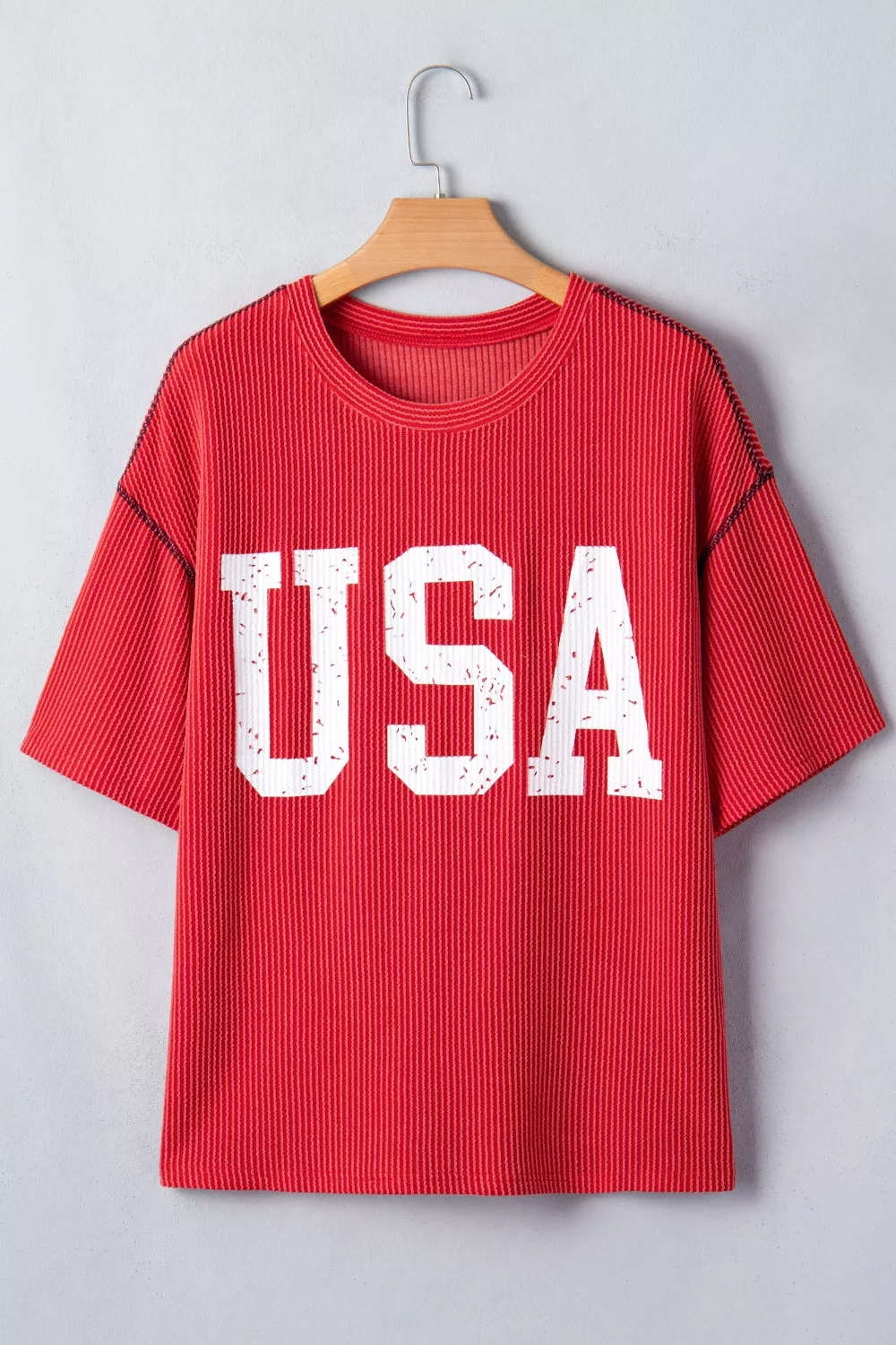 Twisted Rib Vintage USA Letter Printed T Shirt, image 3