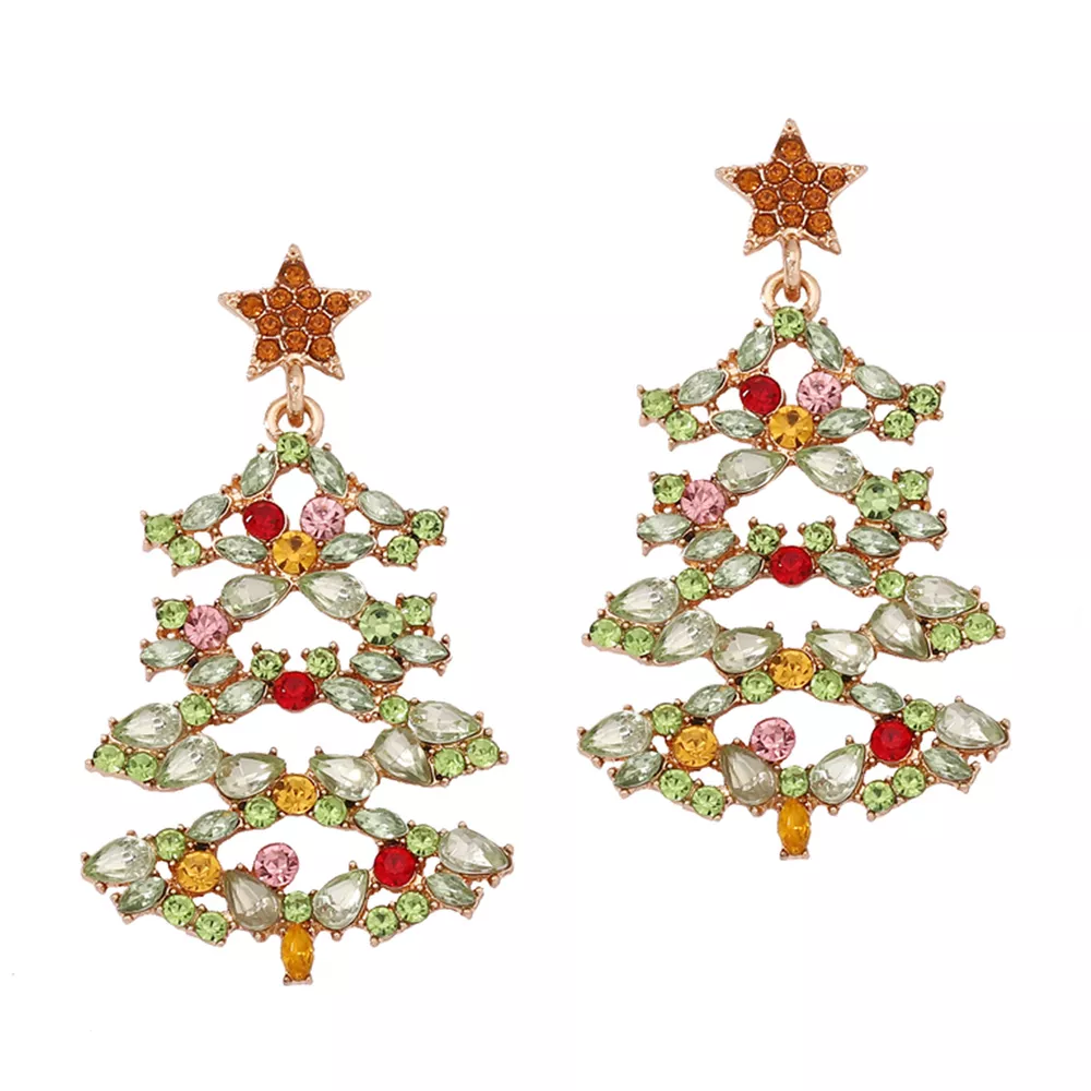 Christmas Tree Earrings with Rhinestones, image 6