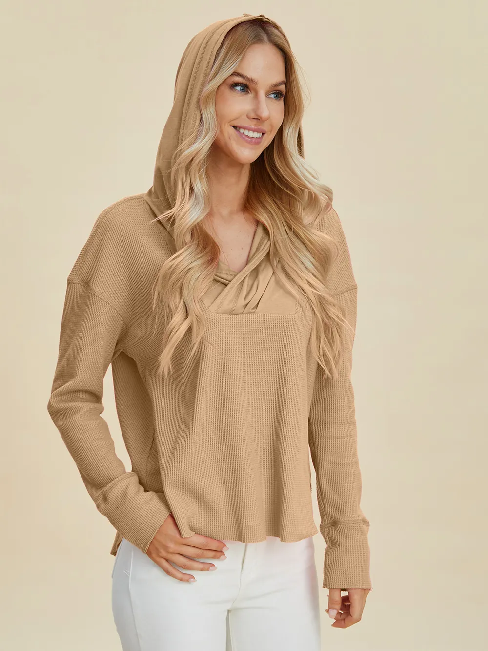 Full Size High-Low Dropped Shoulder Long Sleeve Hoodie, image 8