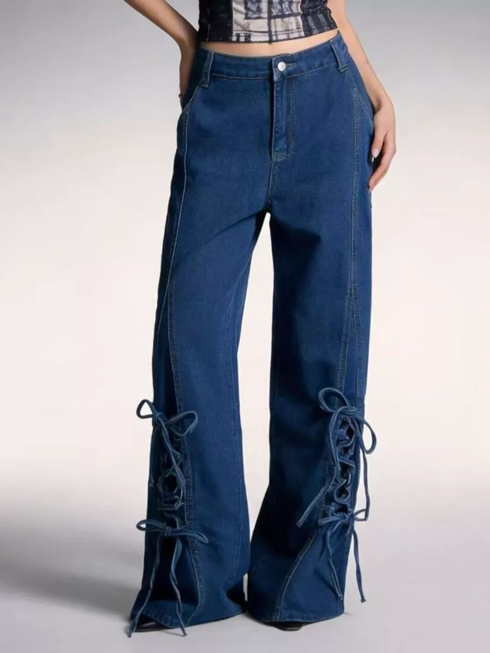 Lace-Up Wide Leg Jeans, image 5