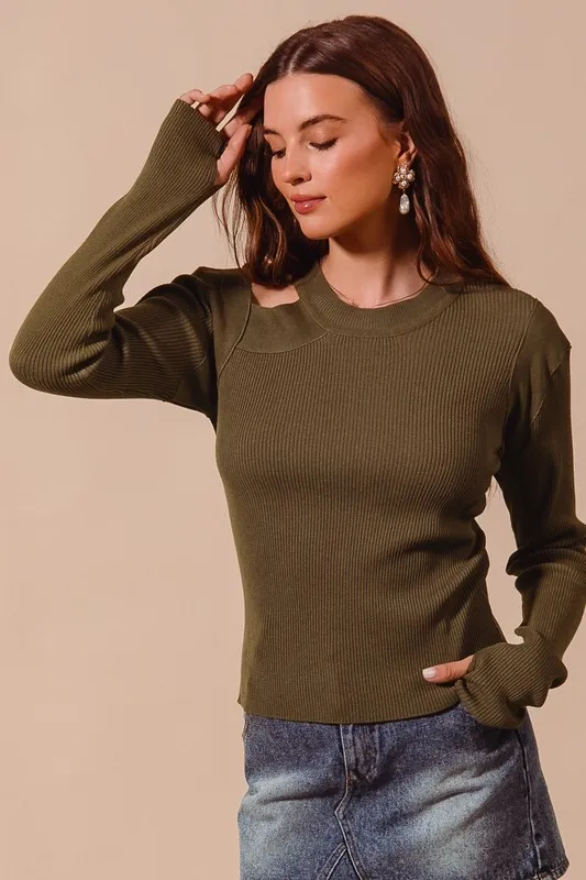 Rib Knit Top with Shoulder Cut Out, image 2