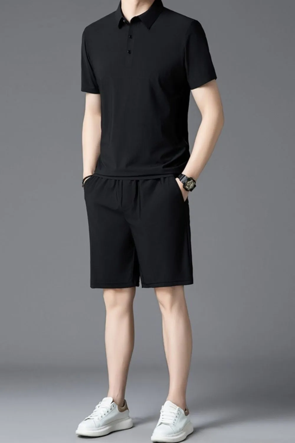 Men's Plus Size Short Sleeve Polo and Shorts Set