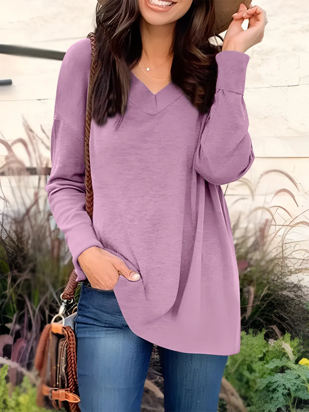 Full Size V-Neck Long Sleeve T-Shirt, image 11