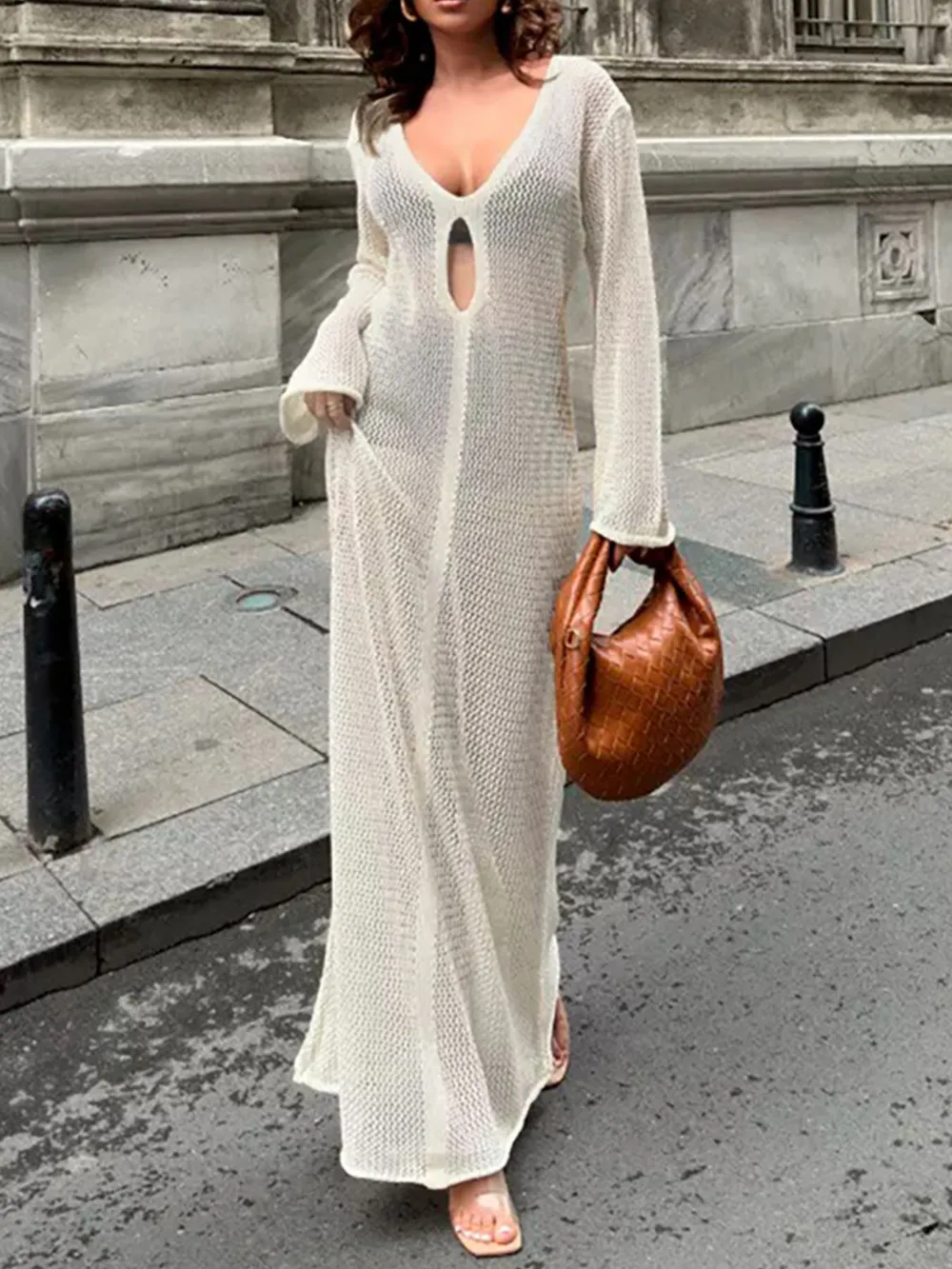 Cutout Long Sleeve Knit Cover-Up Maxi Dress, image 8