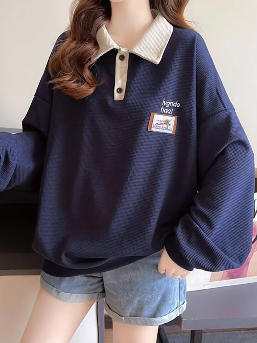 Contrast Collar Dropped Shoulder Sweatshirt, image 6