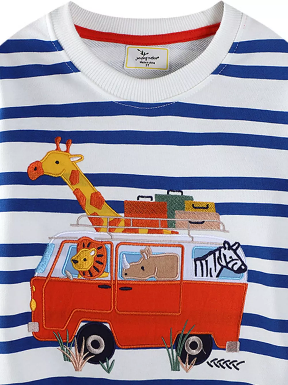 Children's Striped Animal Adventure Embroidered Sweatshirt, image 2