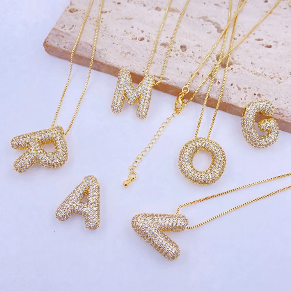 Inlaid Zircon Bubble Initial Necklace, image 2