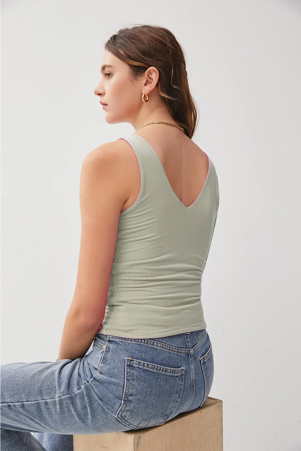 V-Neck Wide Strap Tank, image 2