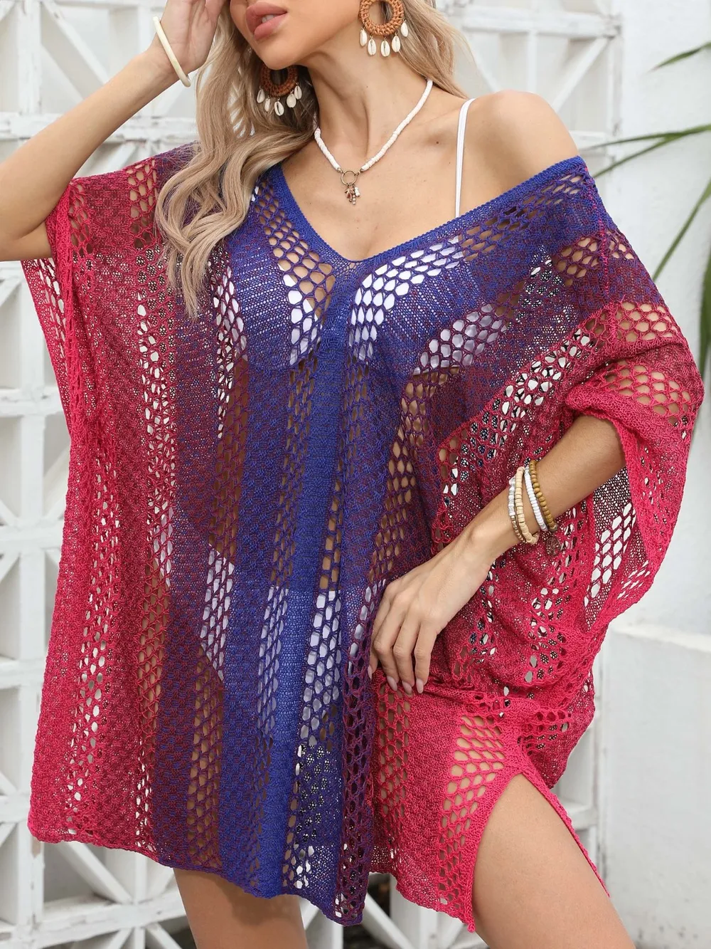 Rainbow Gradient Crochet Beach Cover Up, image 10