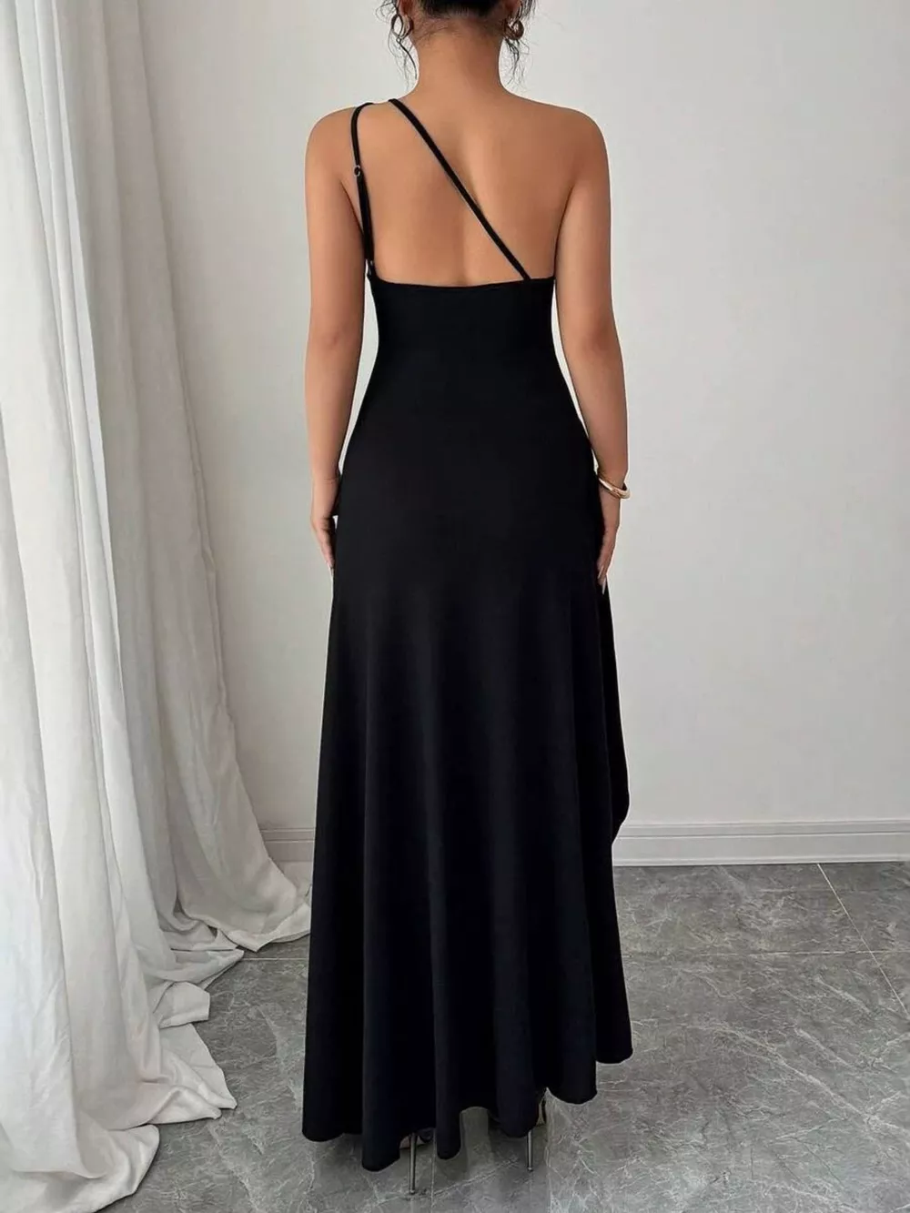 One-Shoulder Ruched High-Slit Maxi Dress, image 4