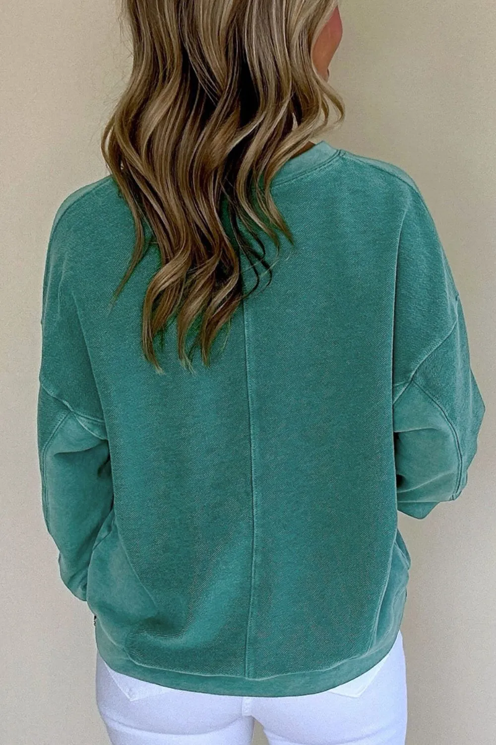 Notched Drop Shoulder Long Sleeve Sweatshirt, image 12