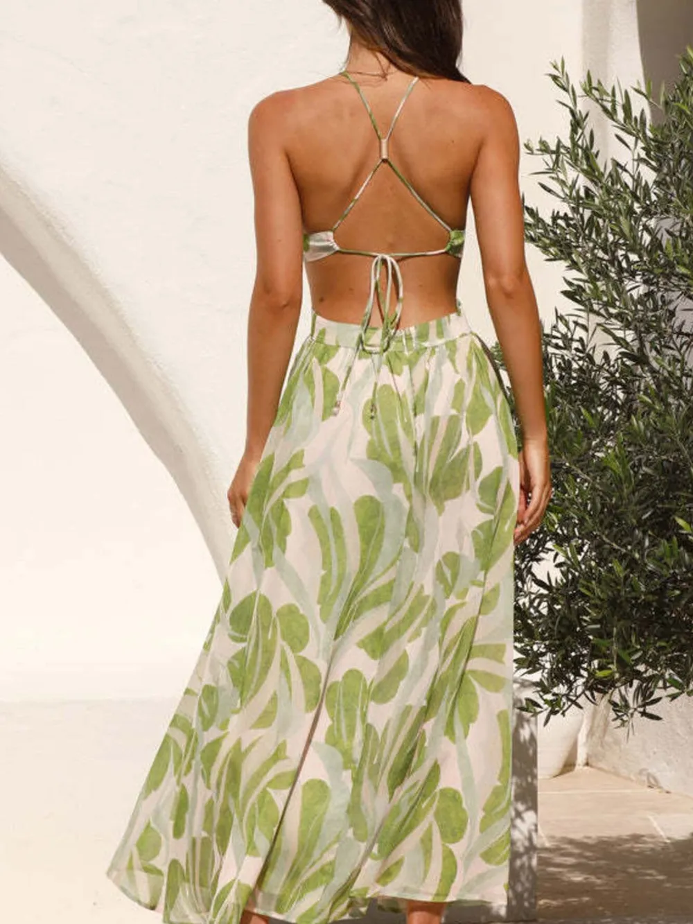 Tropical Print Backless Maxi Sleeveless Dress, image 4