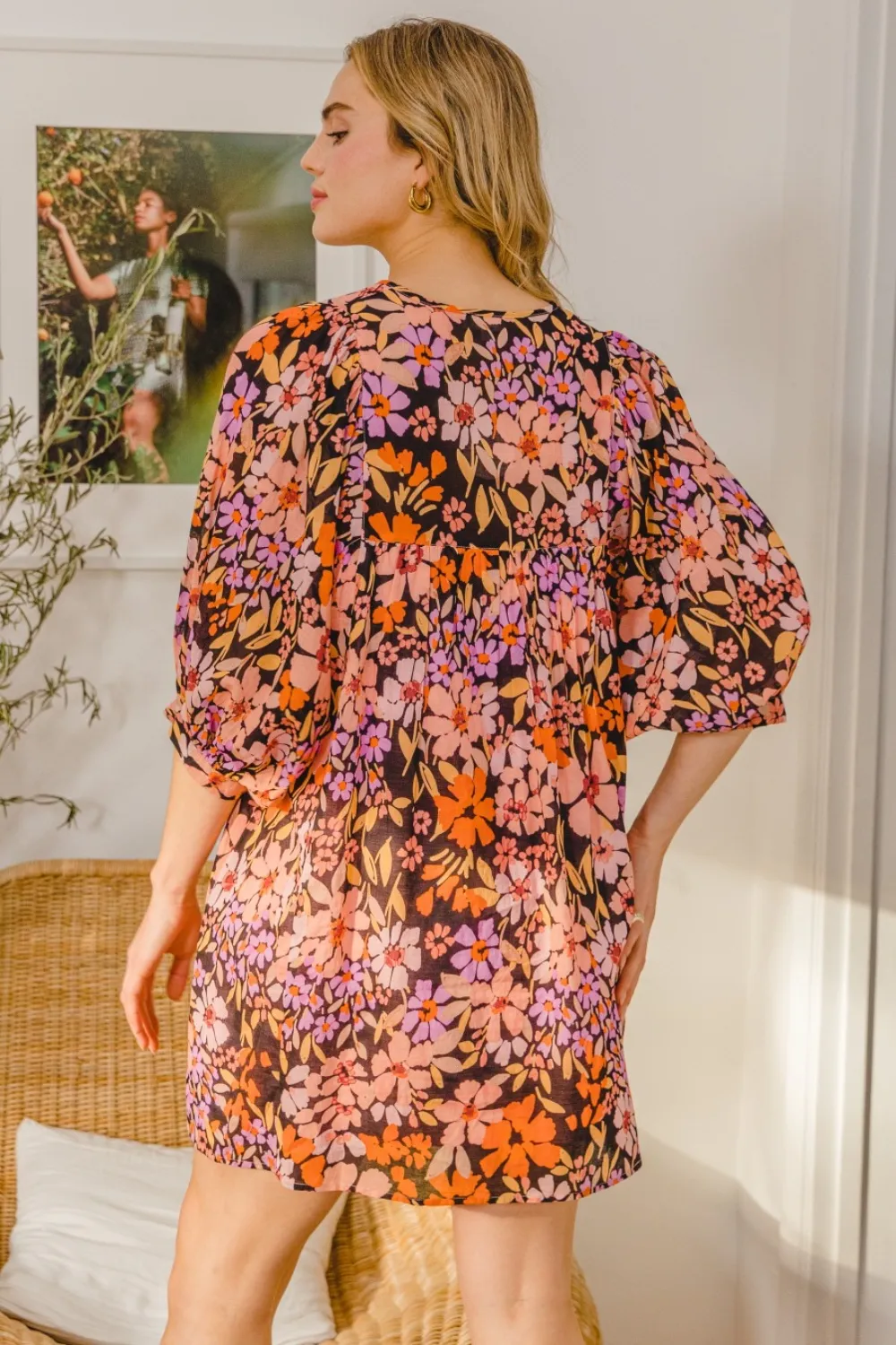 Full Size Floral Tied Neck Mini Dress, image 4