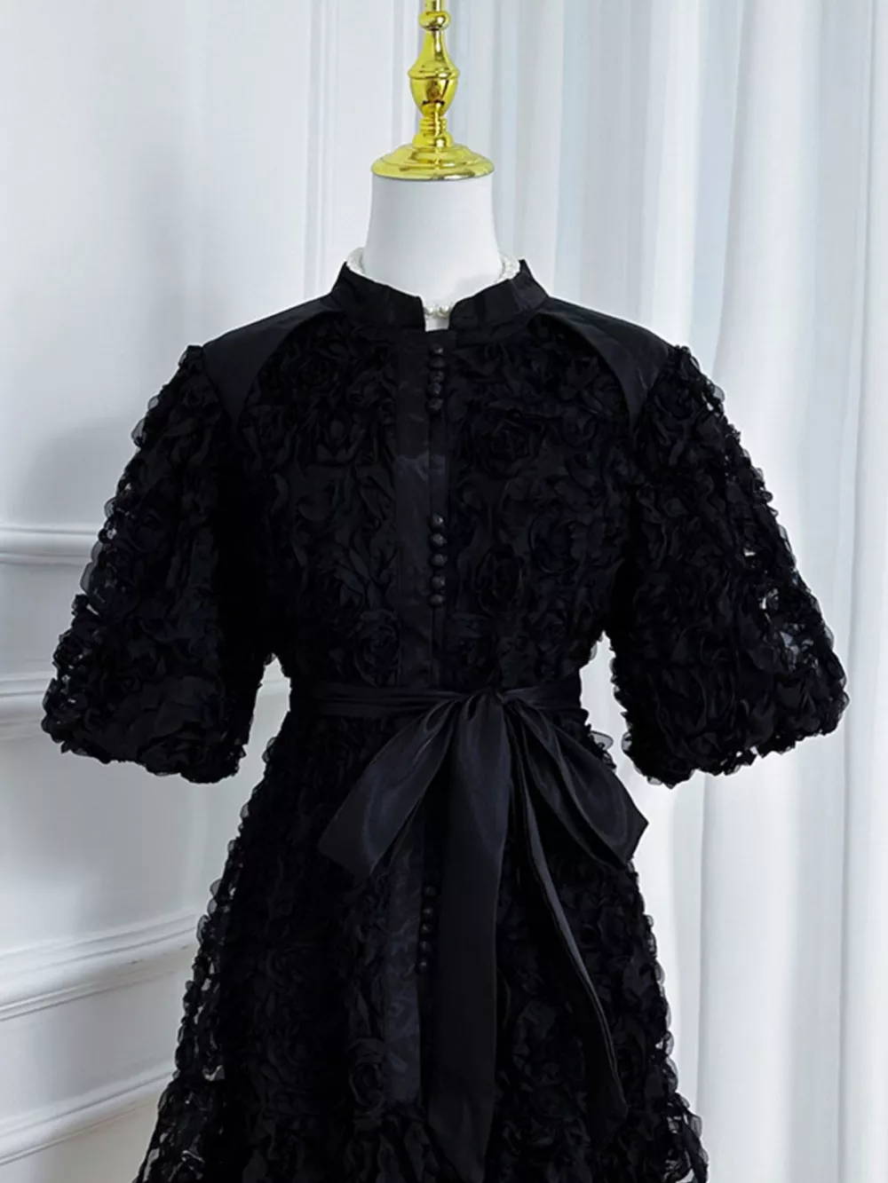 Flower Embellished Puff Sleeve Dress, image 4