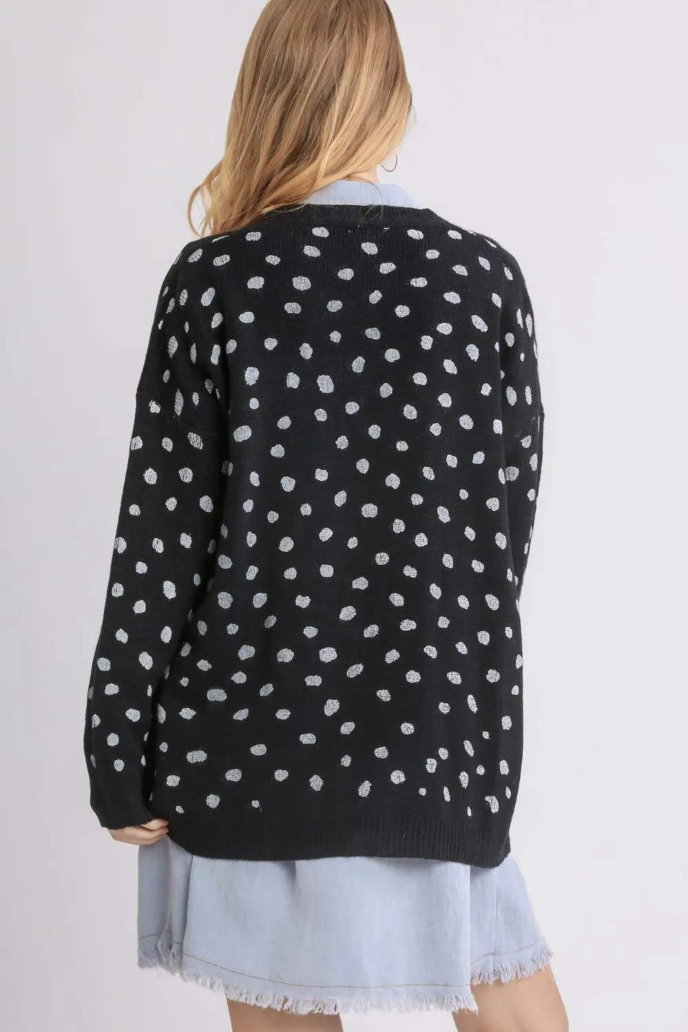 Polka Dot Open Front Drop Shoulder Cardigan, image 5