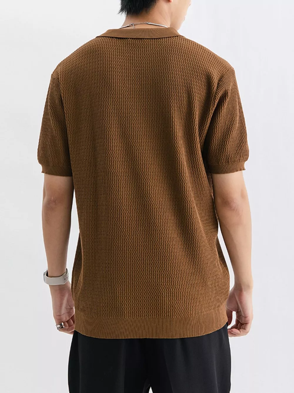 Men's Plus Size Textured Knit Short Sleeve Polo, image 11