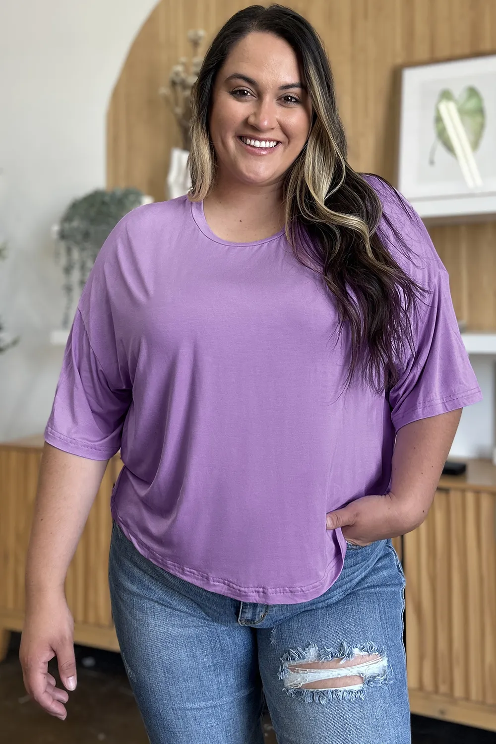Bamboo Full Size Round Neck Drop Shoulder T-Shirt, image 15