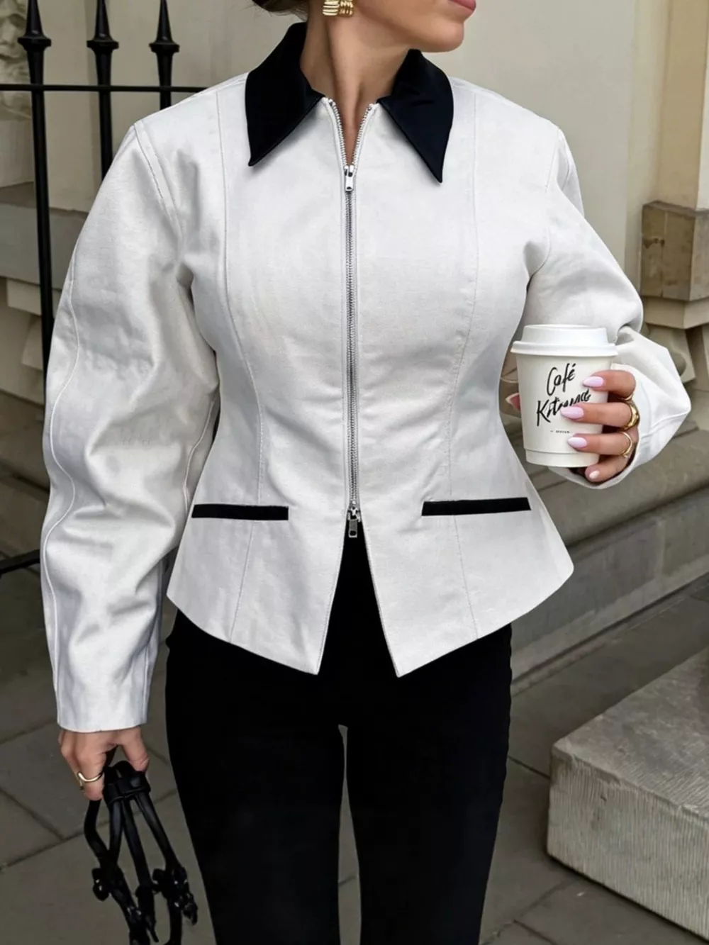 Contrast Collar Zip-Up Jacket, image 2