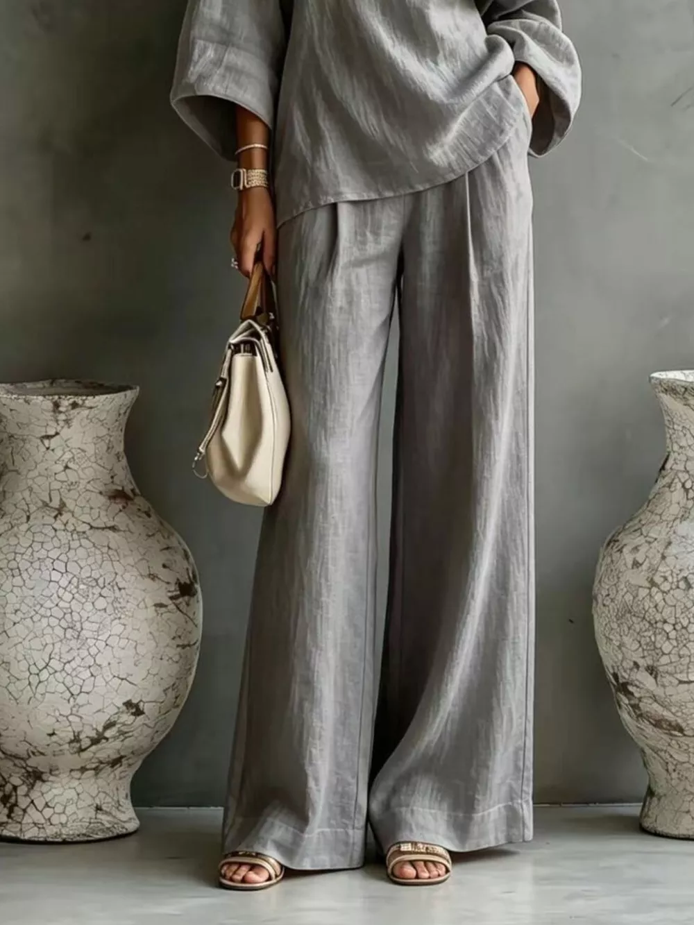 One Shoulder Top and Wide Leg Pants Set, image 9
