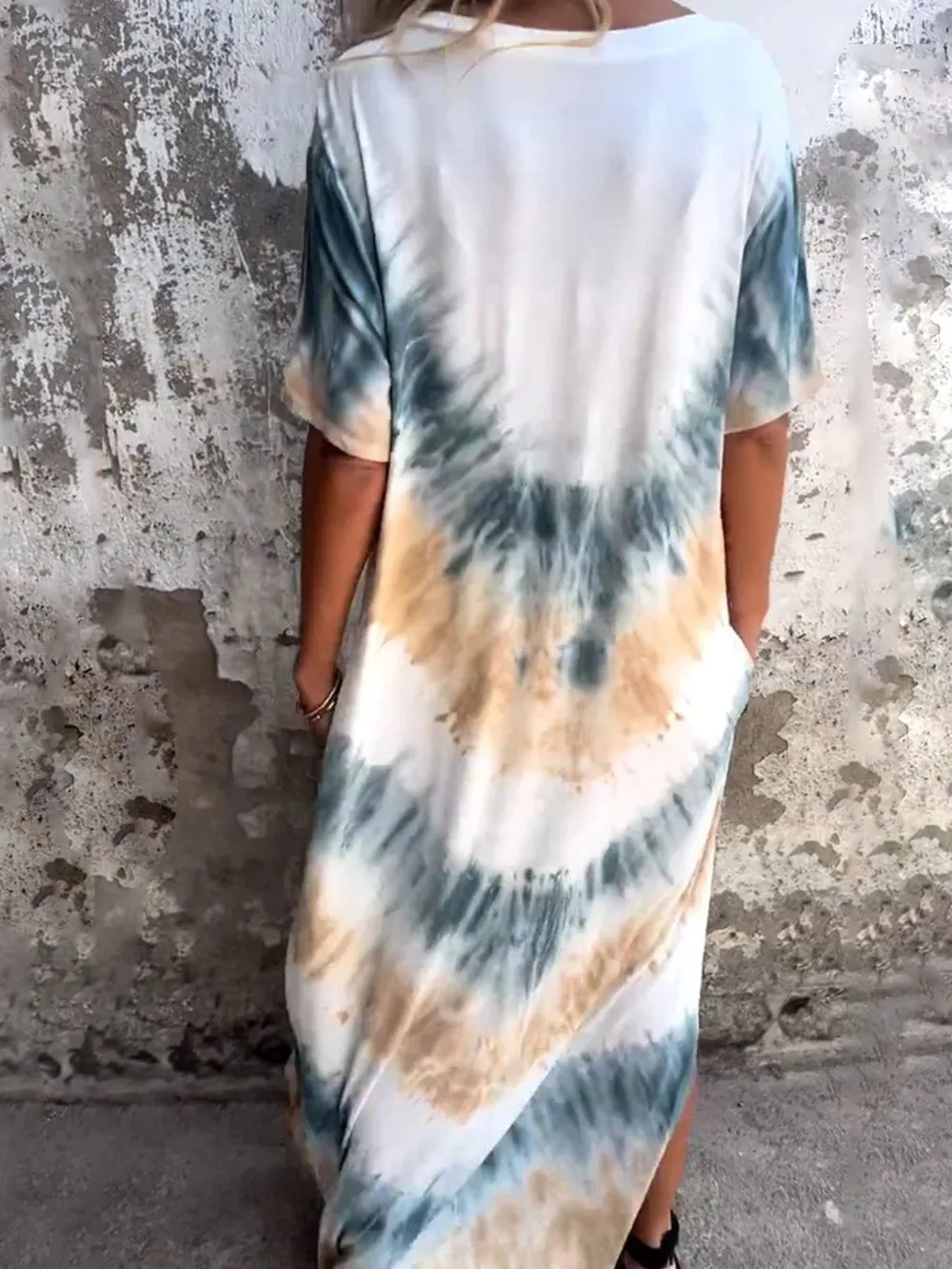 Full Size Tie-Dye V-Neck Midi Dress with Pockets Plus Size, image 9