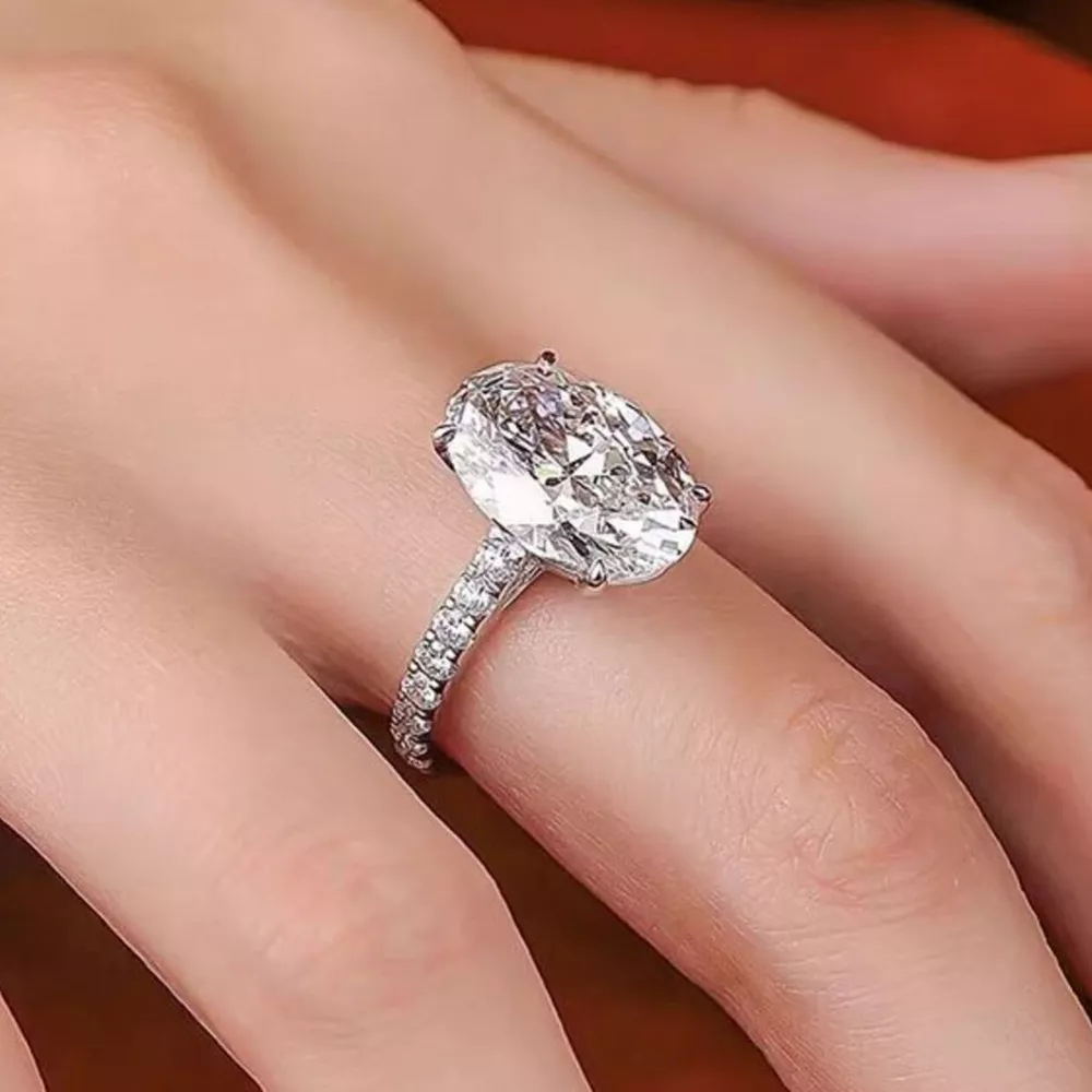 3 Carat 925 Sterling Silver Moissanite Oval Ring, image 2