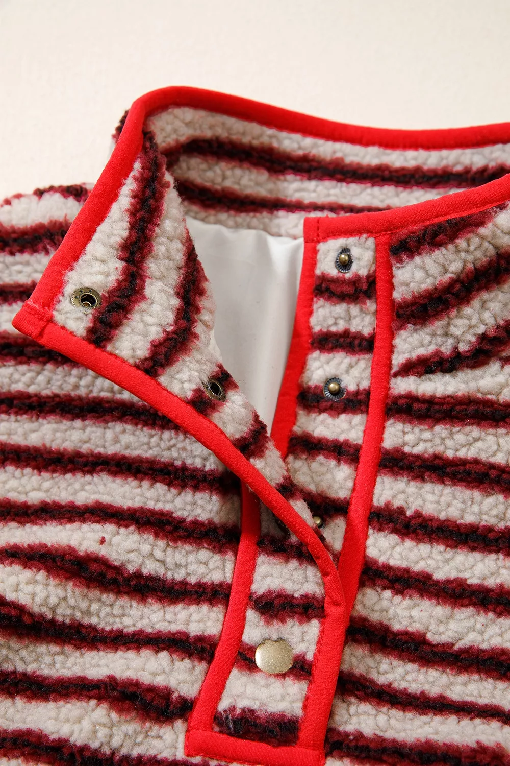 Striped Fuzzy Colorblock Button Placket Sweatshirt, image 7